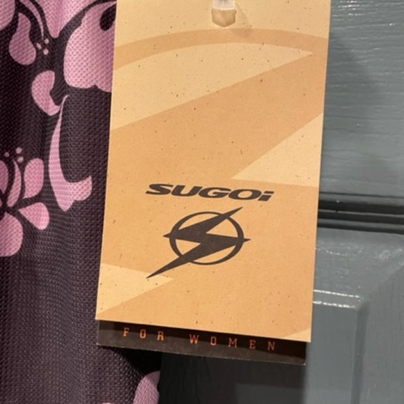 Sugoi mesh tank top with built-in bra, LG, tags, never worn. Gray, lavender - Picture 3 of 4